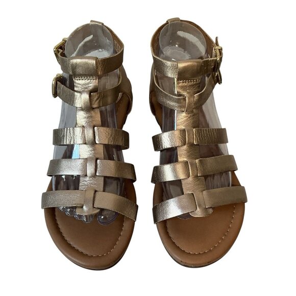 Clarks Artisan Gladiator Sandals 8.5 Gold Metallic Leather Strappy Comfort - Picture 3 of 13